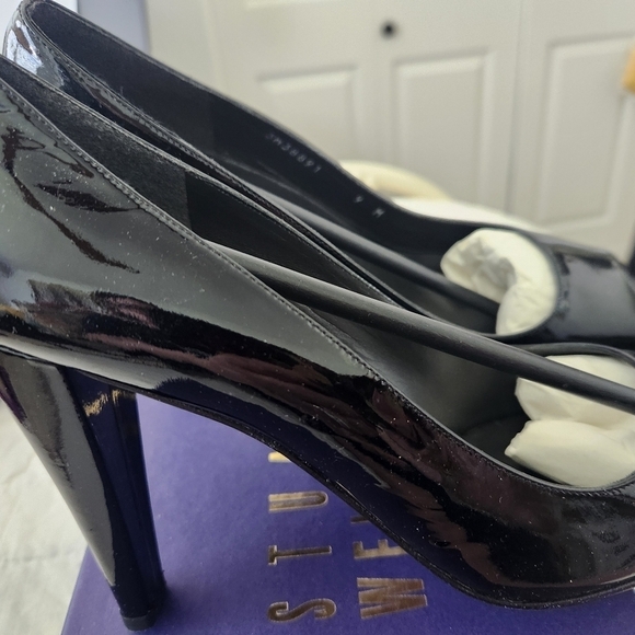 Stuart Weitzman Womens Patent Leather Peep Toe Pumps Black Size 9 Me… - Picture 7 of 7